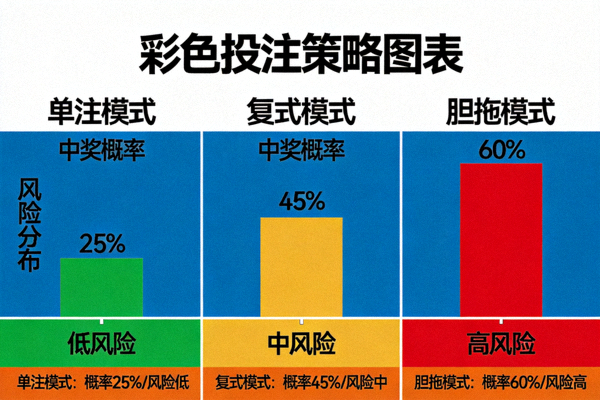 彩色投注策略图表，展示不同投注模式下的中奖概率和风险分布